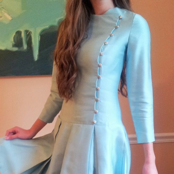 Mignon Paris New York Light Blue Silk Dress, SZ 2 - Picture 4 of 8